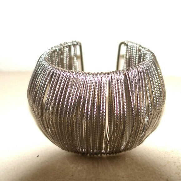 Silver tone Multiple String Cuff Bracelet - Picture 4 of 8